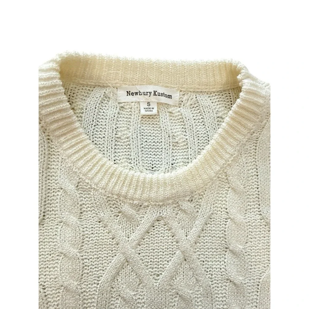 Newbury Kustom Ivory Cable Knit Sweater Vest Women’s S Chunky Cropped Preppy - Picture 3 of 7